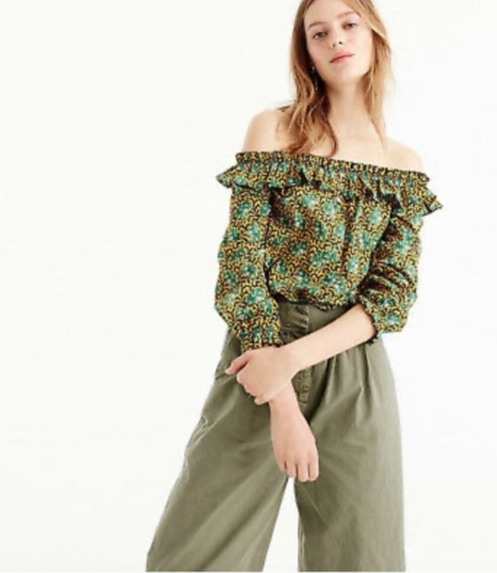 J. Crew Off The Shoulder Ratti Elephant Print Top // 4